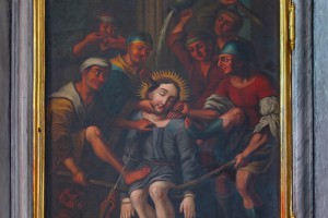 Ołtarz regencyjny z obrazem „Urąganie Jezusa” (autor nieznany), XVI w.